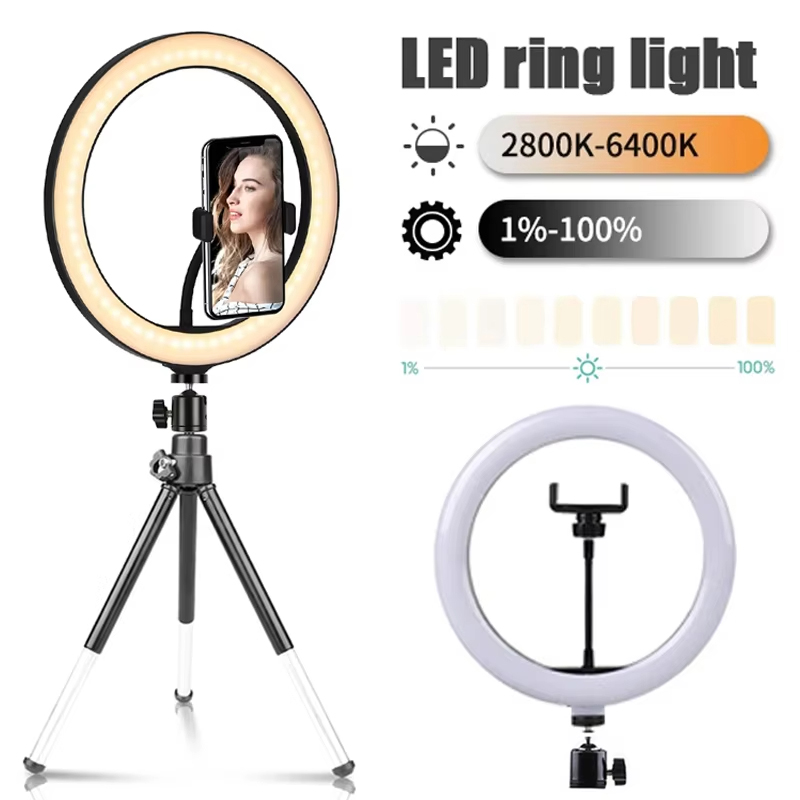 Webcam Ring Light - 10-calowa lampa pierścieniowa do selfie, oświetlenie