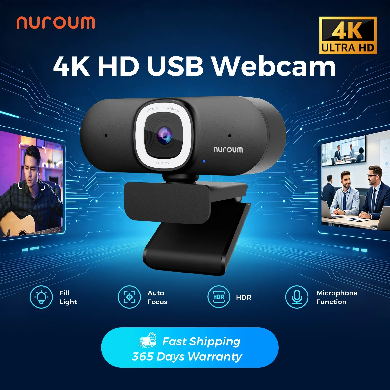 Webcam Ring Light - Kamera internetowa NUROUM V32AFL 4K z
